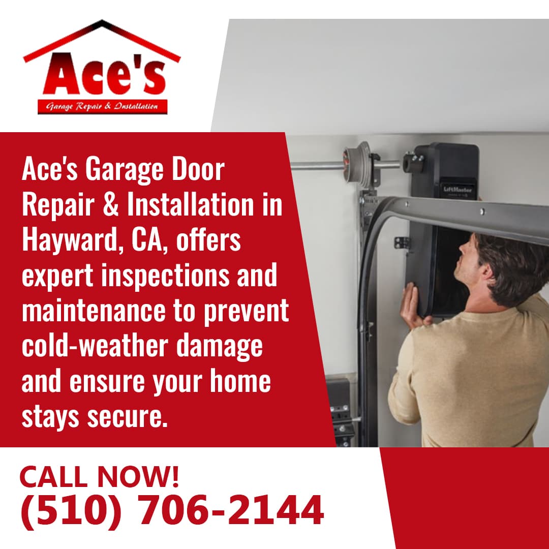 Technician inspecting a garage door opener and track during maintenance service by Ace’s Garage Door Repair in Hayward, CA