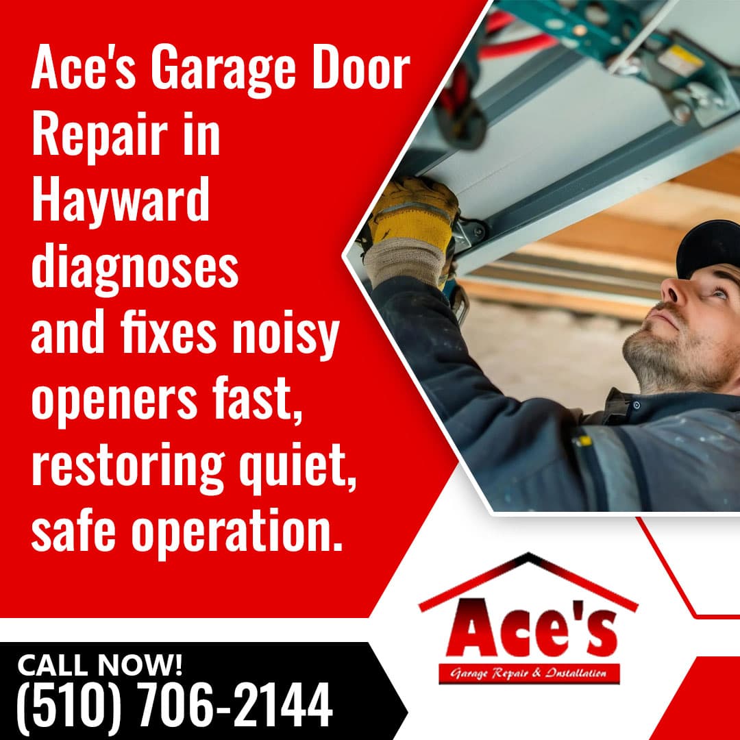 Technician repairing noisy garage door opener mechanism in residential garage